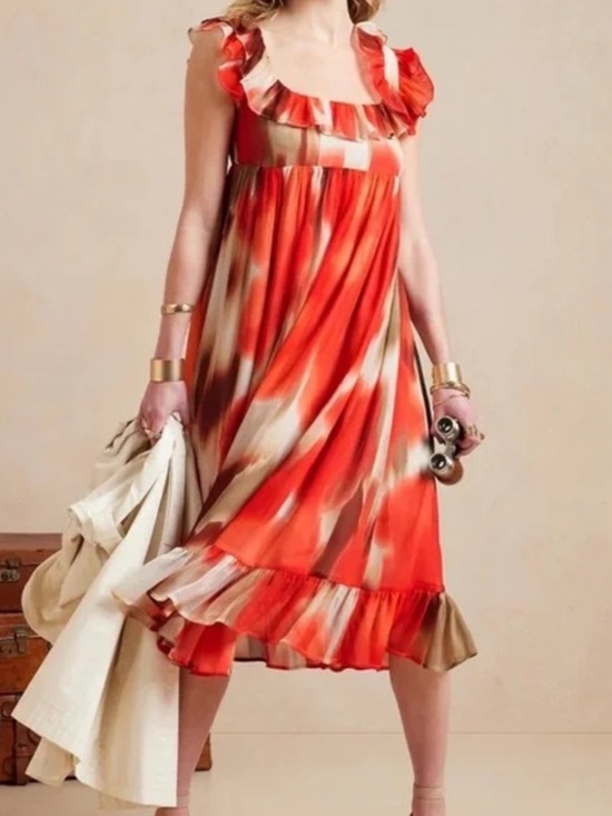 Banana Republic Dresses & Skirts - Banana Republic Chiffon Watercolor Ruffle Dress With Tie Back Size Small
